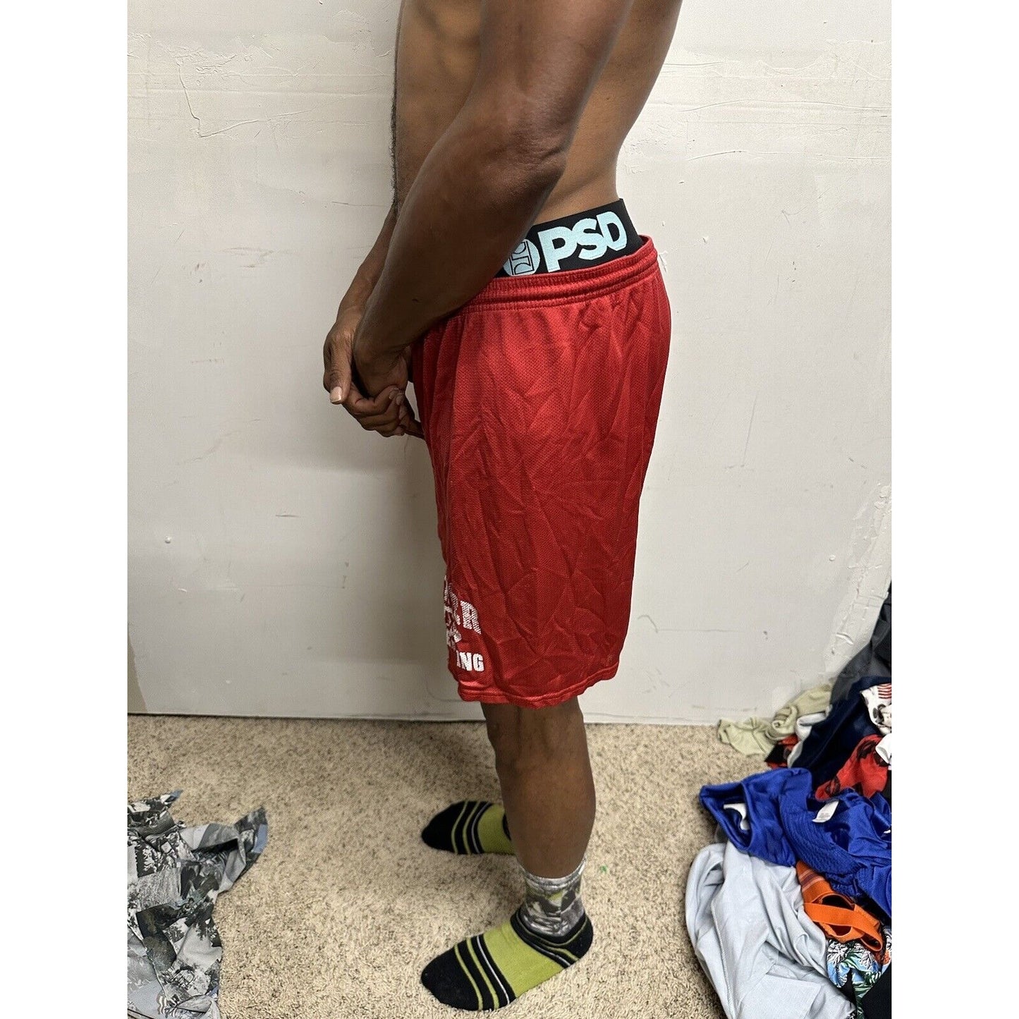 Men’s Large Red Lancer Wrestling Athletic Shorts No Pockets