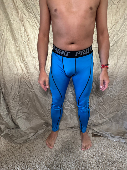 Men’s blue pro combat medium sport athletic base layer compression pants