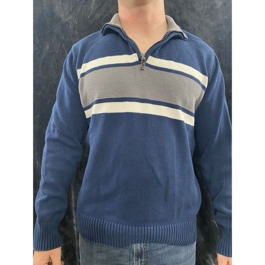 Eddie Bauer Men’s Large Navy Blue with Gray Band 1/4 Zip Pullover Sweater