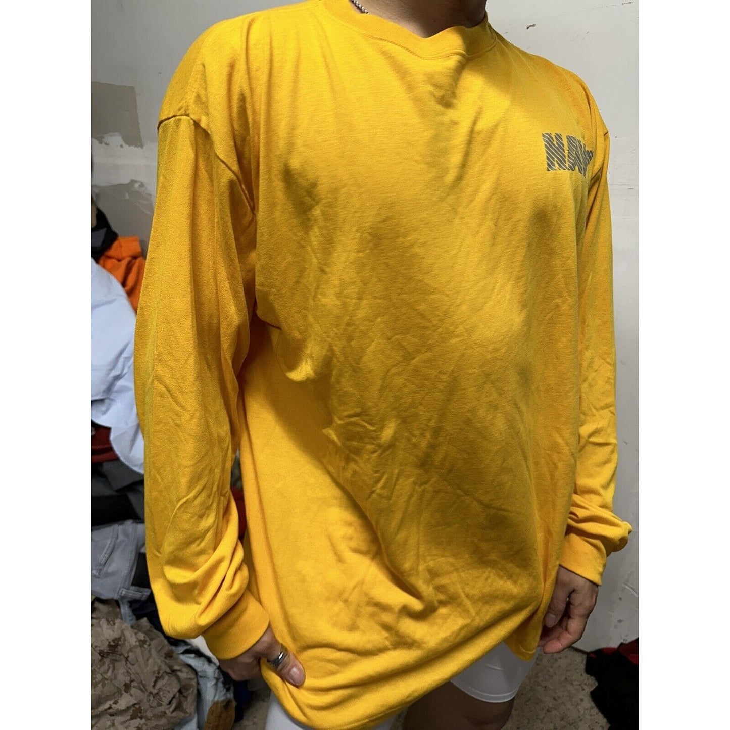 Men’s Navy Polyester PT Yellow Uniform Shirt Long Sleeve 2XL