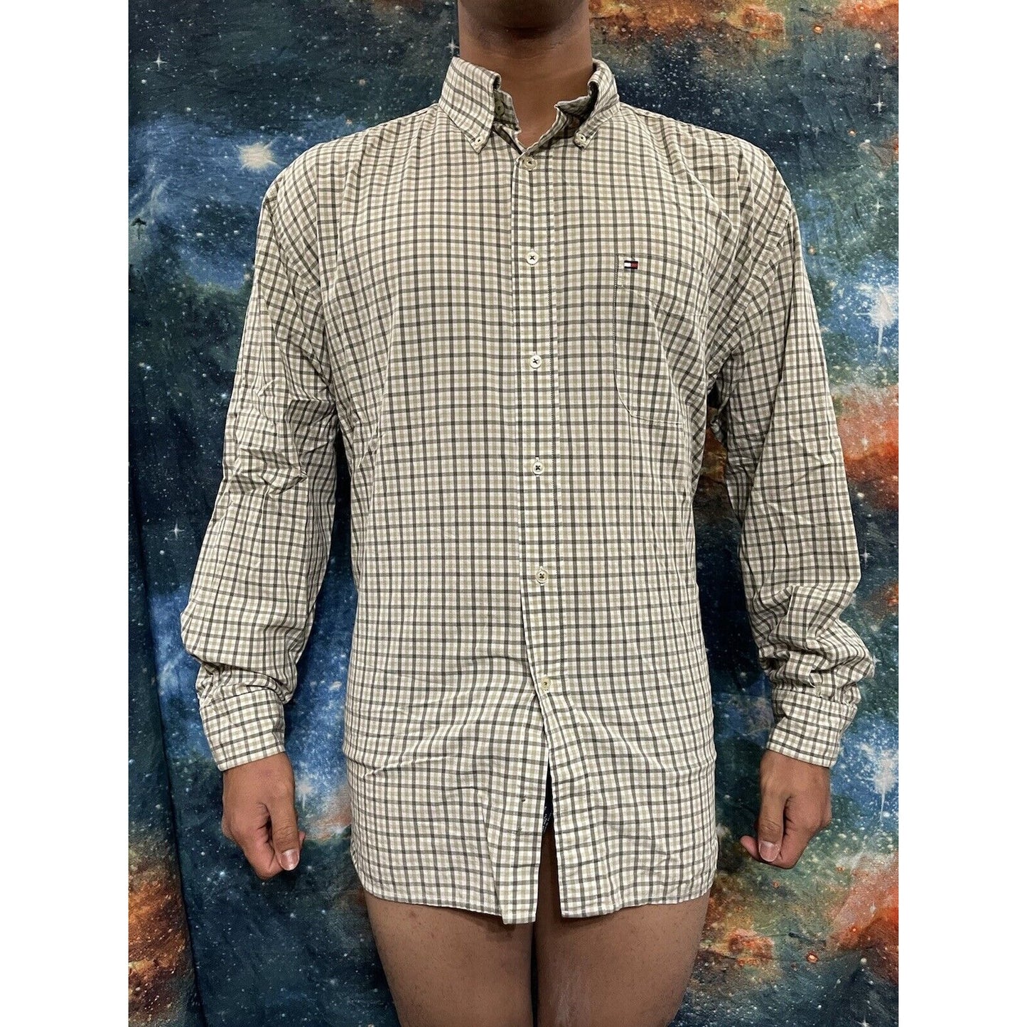 Men’s Tommy Hilfiger XL Long Sleeve Button Up Green white plaid