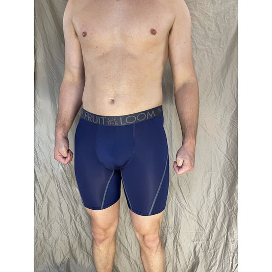 men's fruit of the loom dark blue compression boxer briefs medium