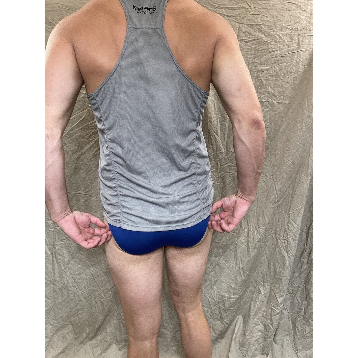 men's gray medium neleus sports pro tank top musle workout shirt