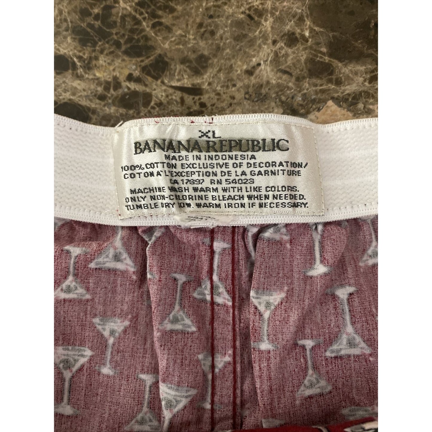 Banana Republic Men’s XL Red Martini Glass Pattern 100% Cotton Boxer Shorts New