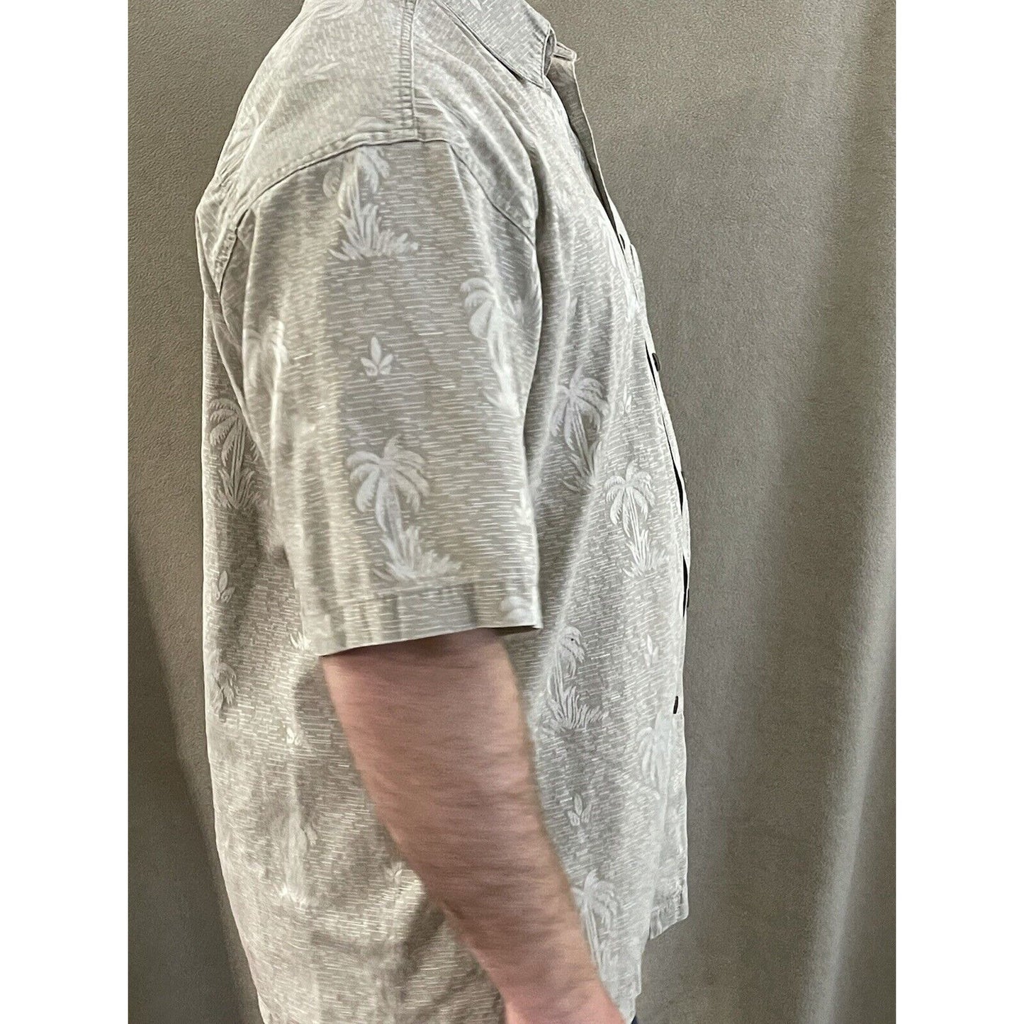 FADED GLORY MEN'S SZ L (42-44) Beige SHORT SLEEVE HAWAIIAN PALM TREES POCKET