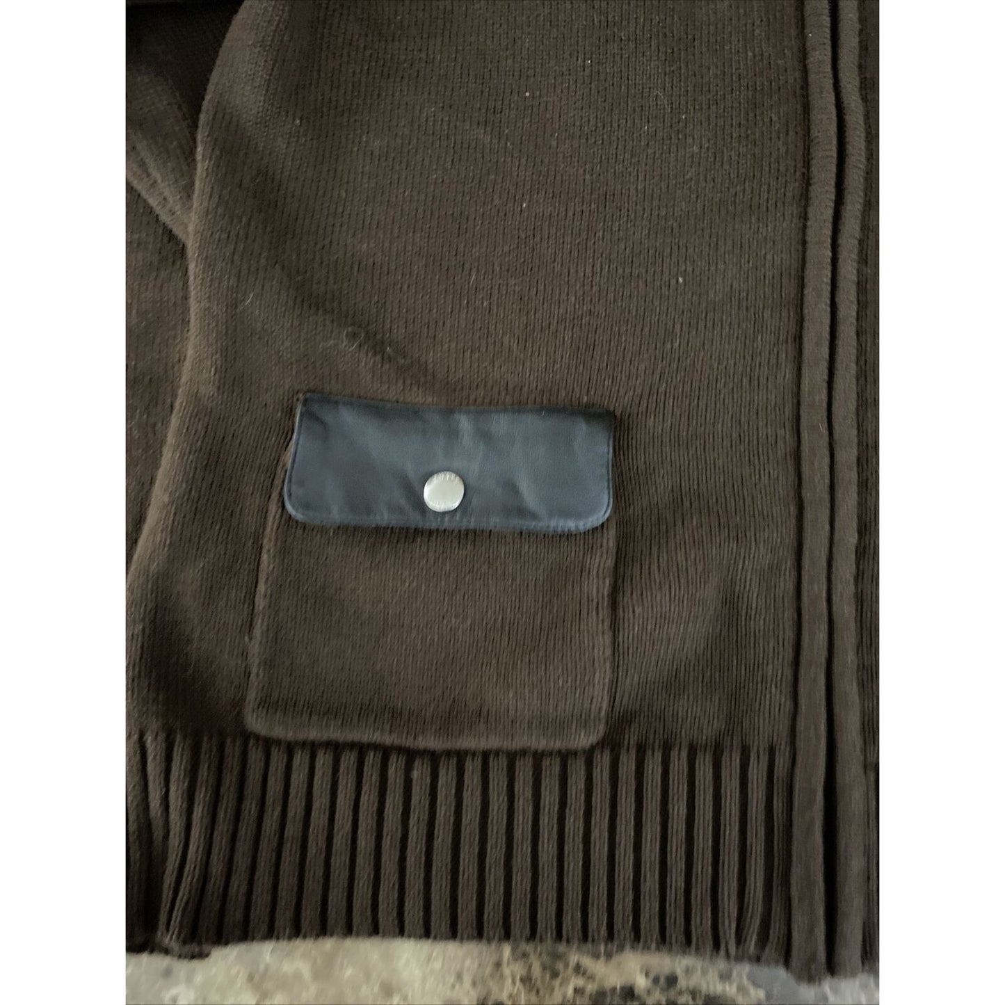 Chaps Men’s XL Chocolate Brown Full-zip Cotton Sweater w/ Black Leather Padding