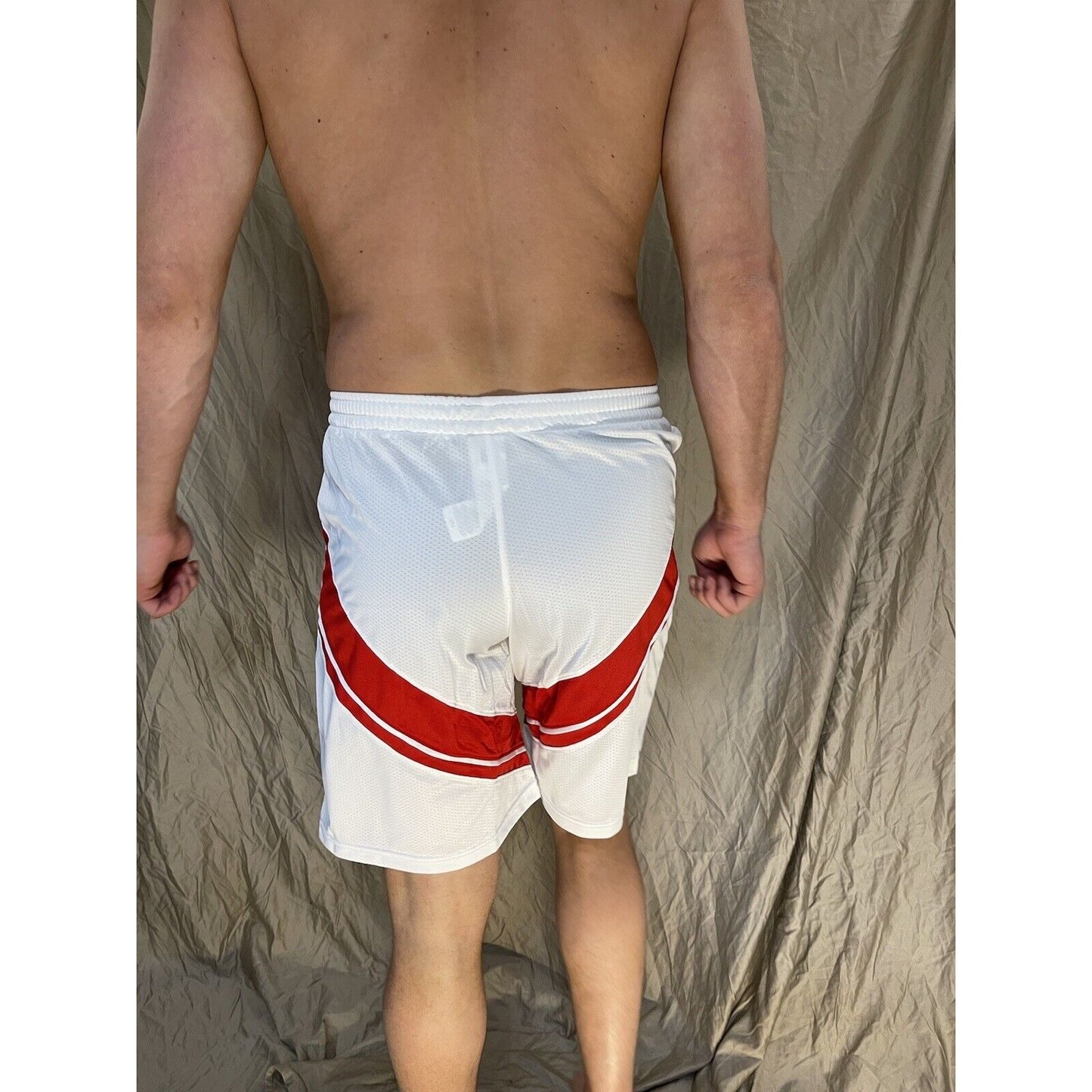 men's large under armour White With Red athletic workout lacrosse shorts