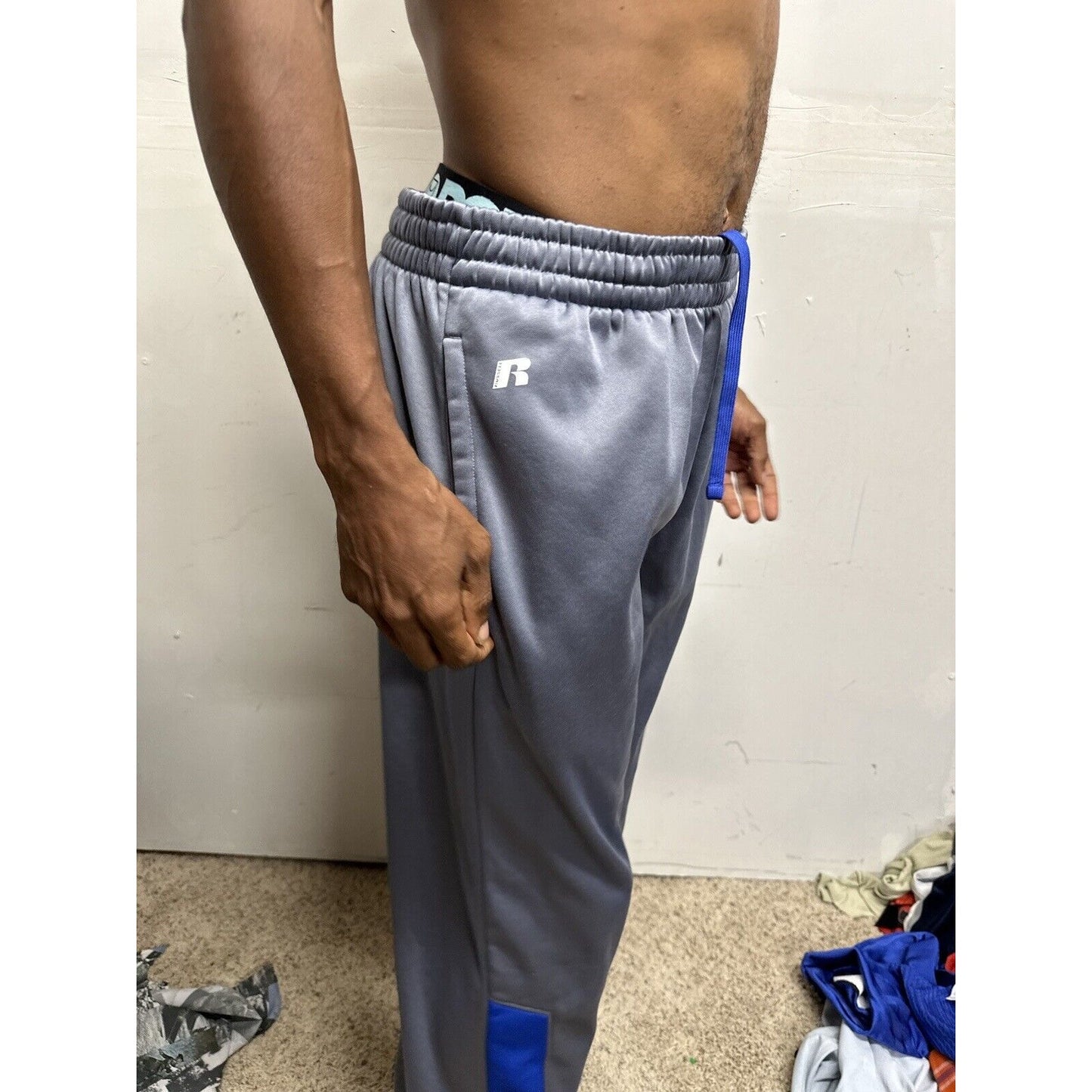 Men’s Gray Large Russell Polyester Sweat Pants With Pockets Air Force Falcons US