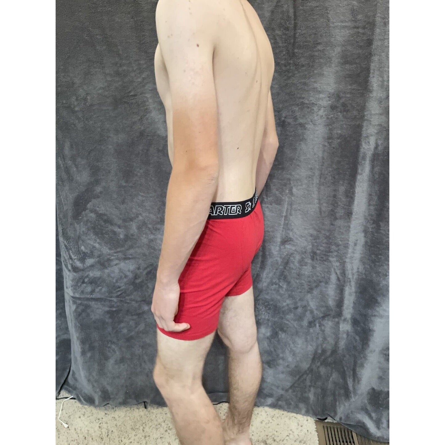 men's red starter black label large red boxer brief 5% spandex