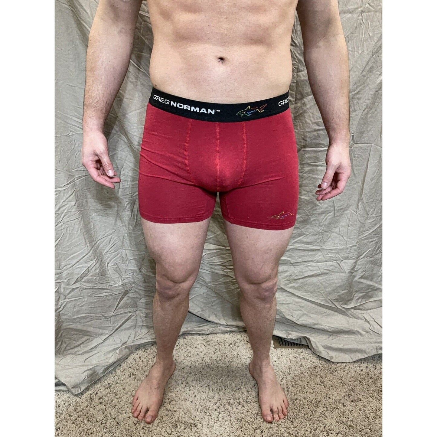 men's greg norman red small compression shorts