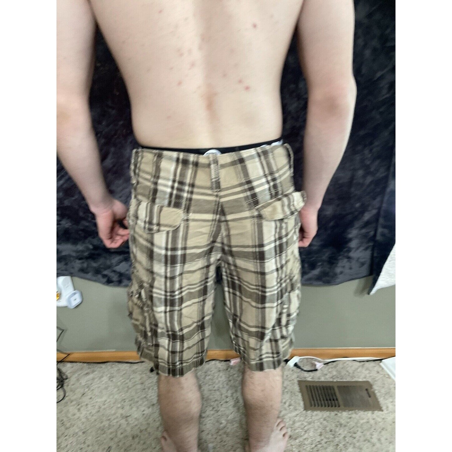 Men’s Arizona Jean Company Tan Plaid Shorts Size 31