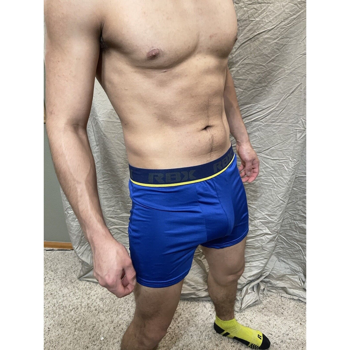 Men's RBX active polyester spandex royal blue compression boxer shorts Large