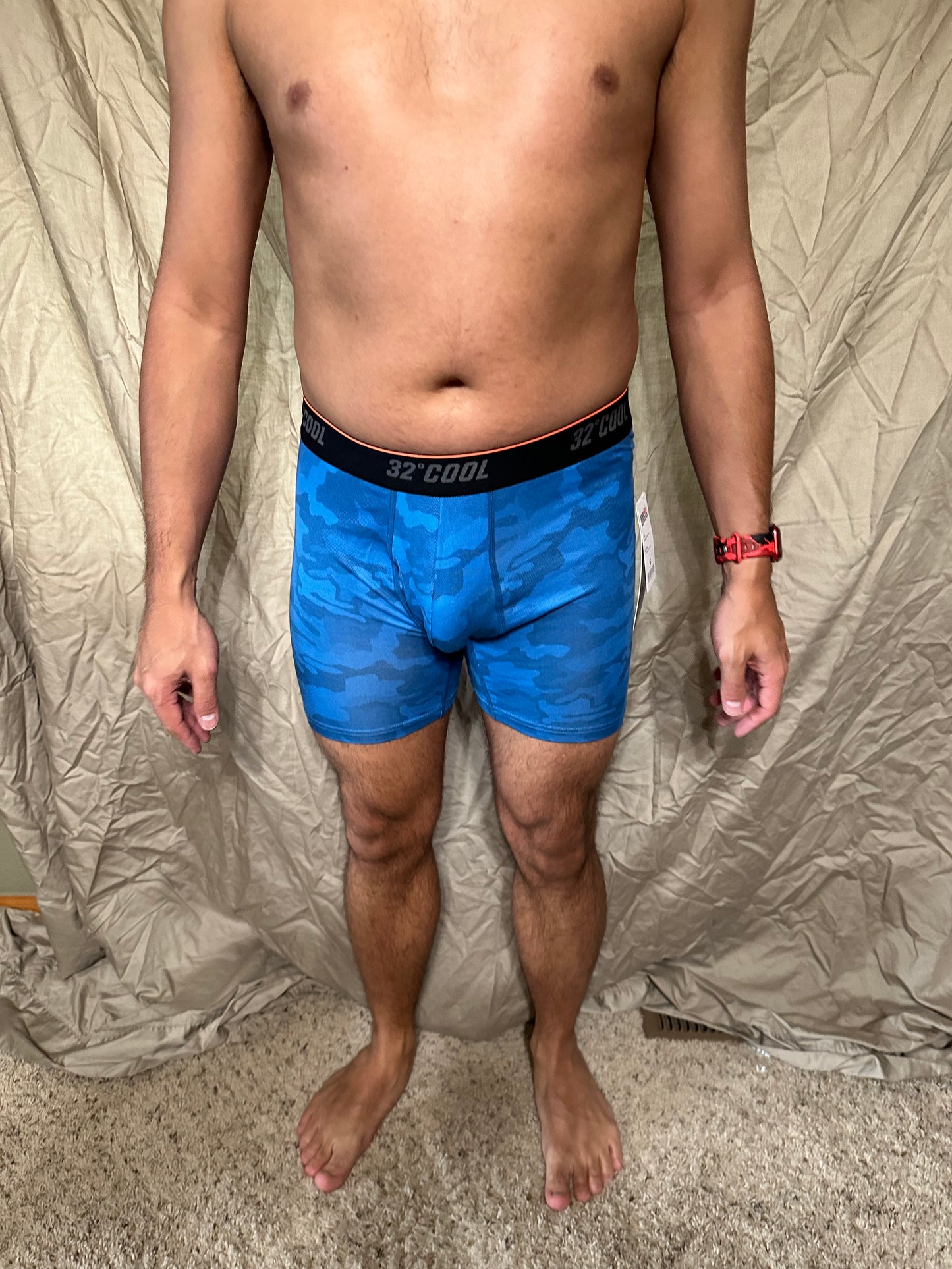 Men’s blue with camo pattern 32 degree cool boxer briefs size small