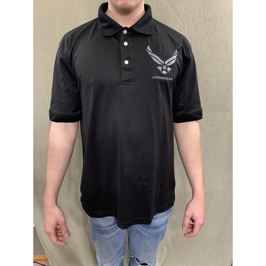 Men’s Medium Black Ultraclub Platinum Embroidered Air Force Polo Shirt