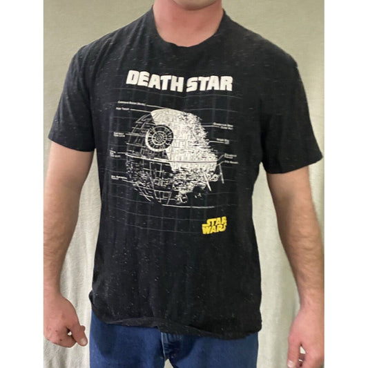Vtg Star Wars DEATH STAR Mens XL Black Galaxy Graphic Print Cotton-blend T-shirt