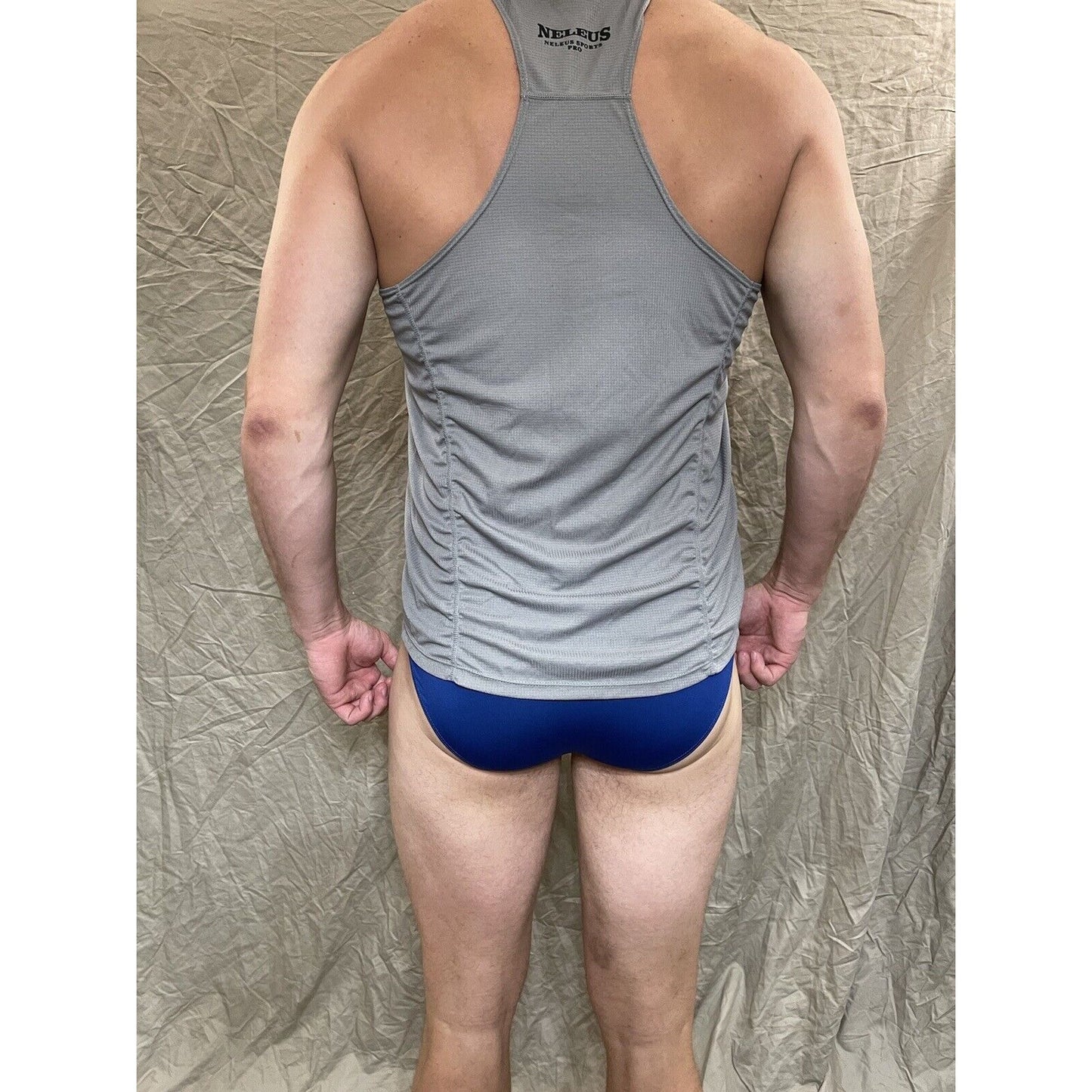 men's gray medium neleus sports pro tank top musle workout shirt