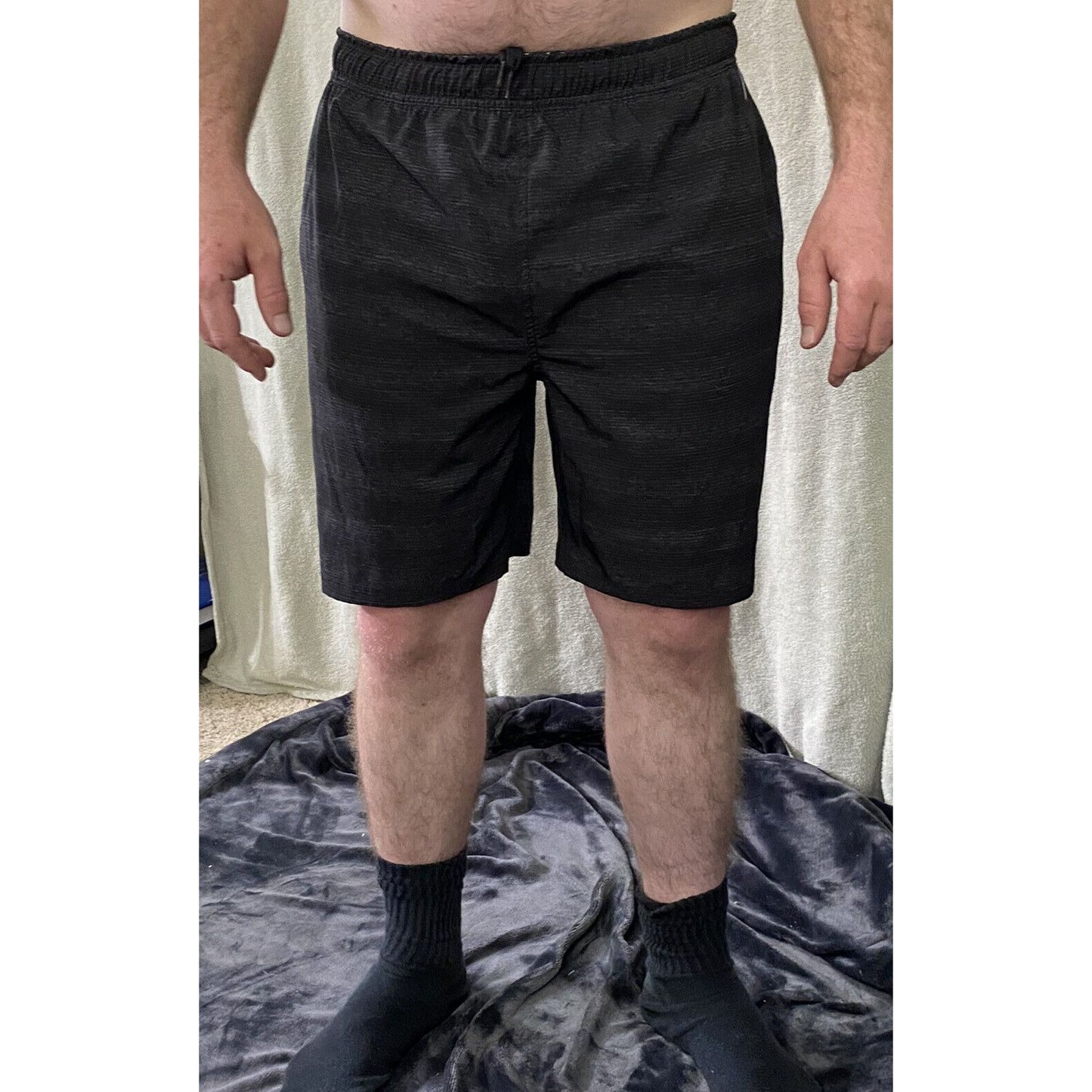 Speedo Men’s Large Black Stripes Polyester-spandex Swim Shorts
