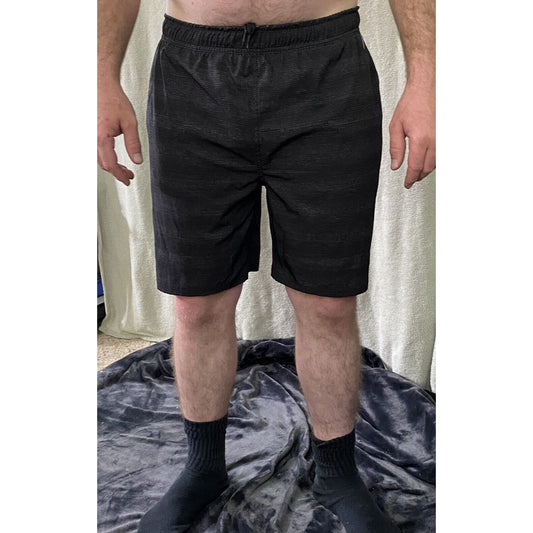 Speedo Men’s Large Black Stripes Polyester-spandex Swim Shorts
