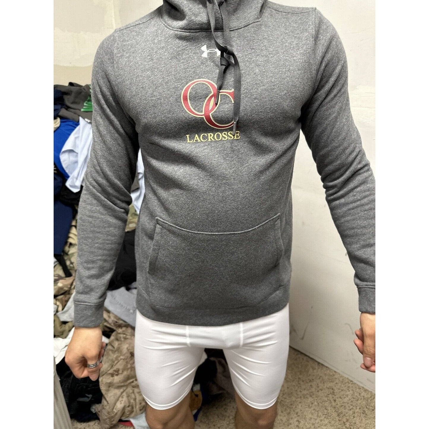 Men’s Gray OC Lacrosse Under Armour Loose Cold Gear Small Hoodie