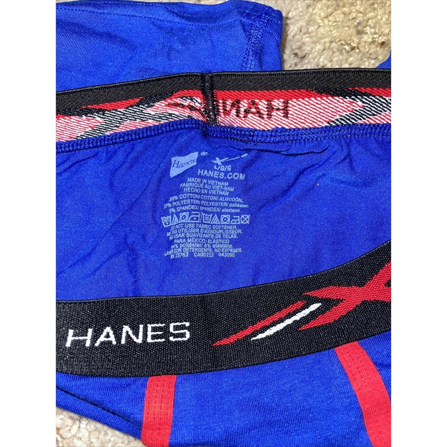 boy's teen large hanes x-temp blue and red compression boxer shorts