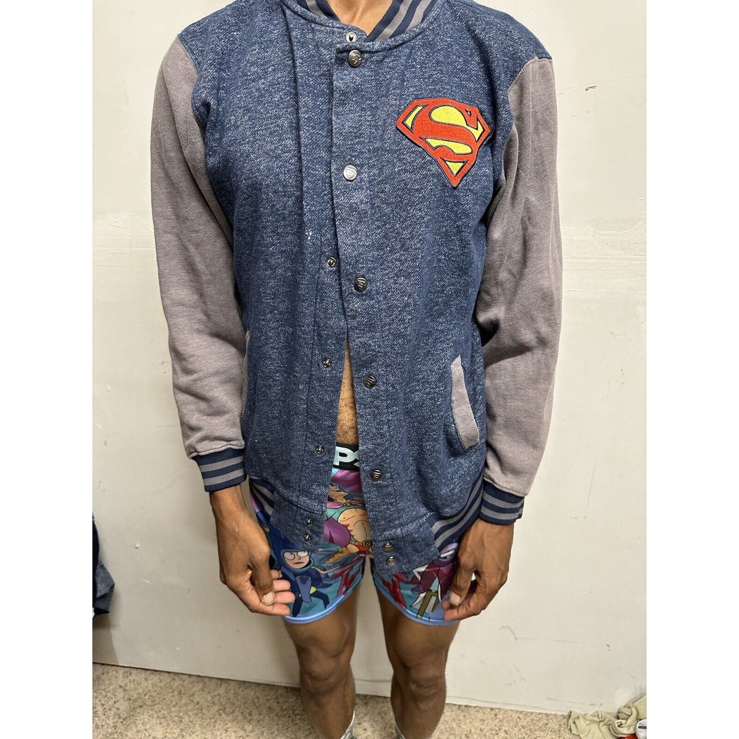Men’s Superman DC Comics Blue Superman Snap Up Jacket Small
