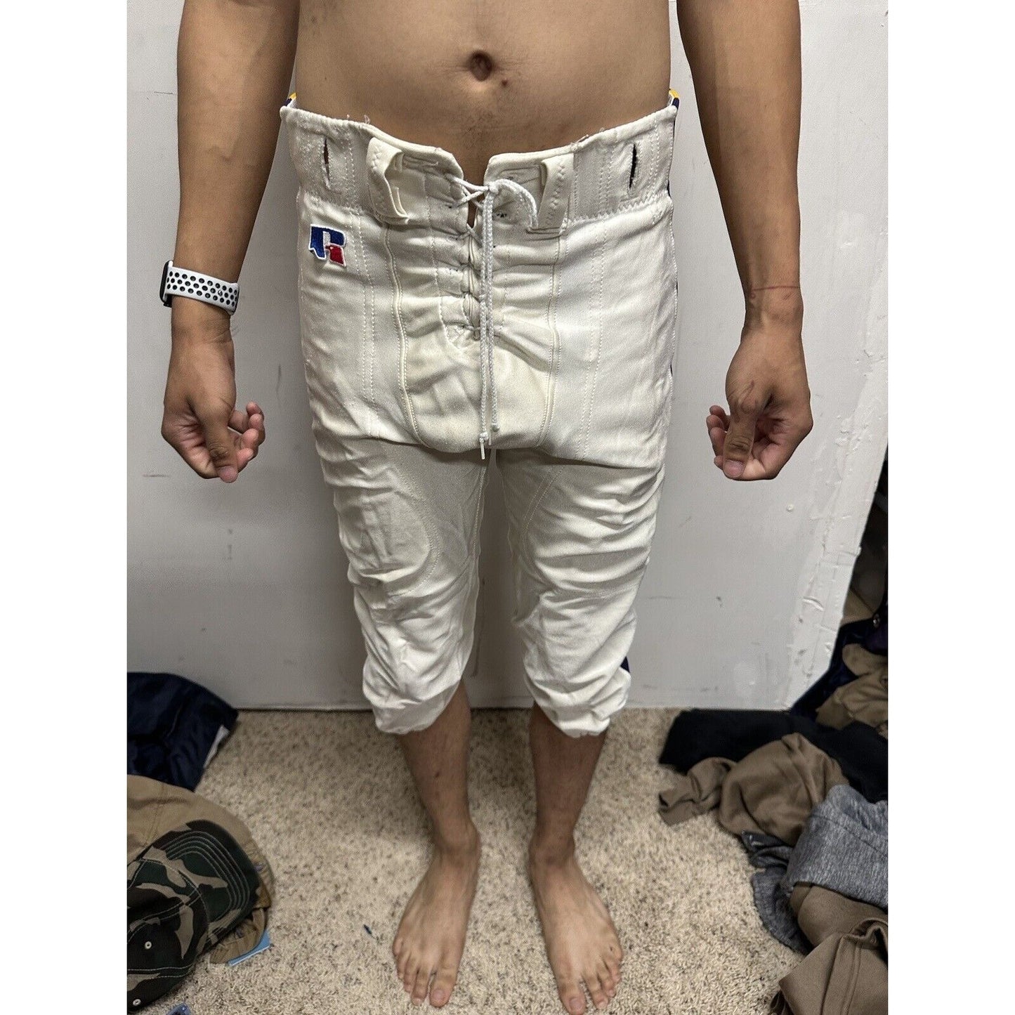 Men’s White Russell Athletics Size 36 Football Pants Gold Purple