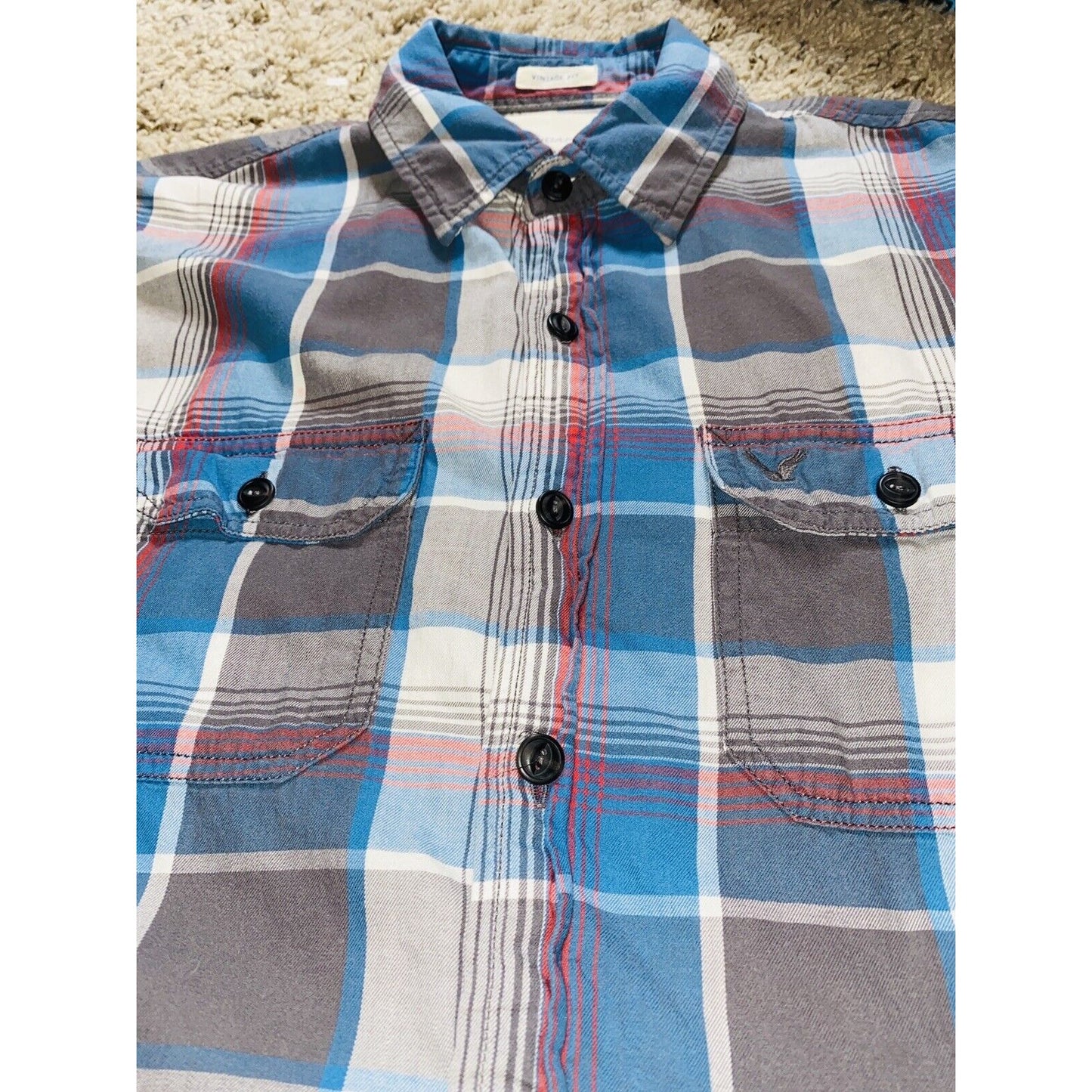 American Eagle Outfitters Blue Plaid Button-down Long Sleeve Sz S/P