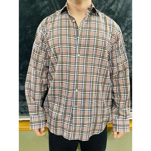 Thomas Dean Men’s Large Red / Pink Plaid Button-down  Long Sleeves
