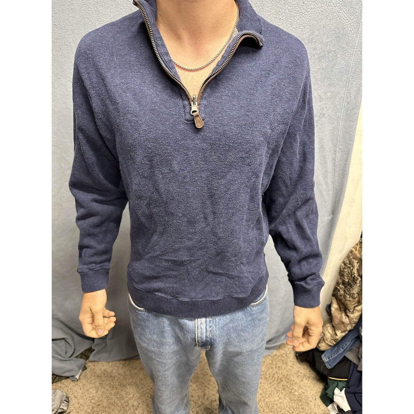 Men’s Dark Blue Medium Cremieux 1/4 Zip Long Sleep Pullover Sweater