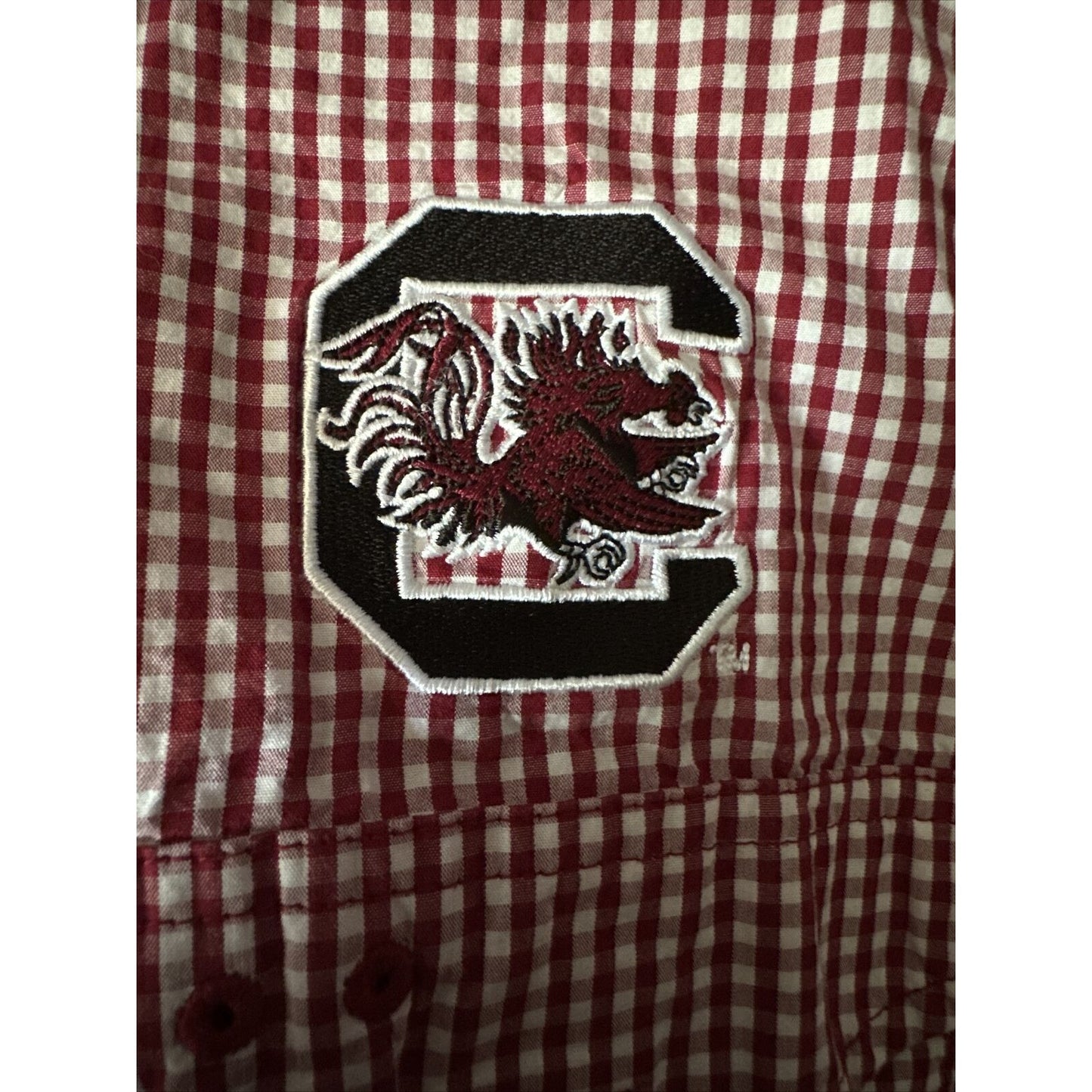 Men’s Red And White Checkered Columbia Super Bonehead Medium Gamecocks Shirt