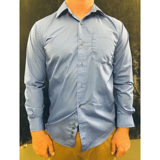 George Solid Blue Button-down Long Sleeves Mens Small
