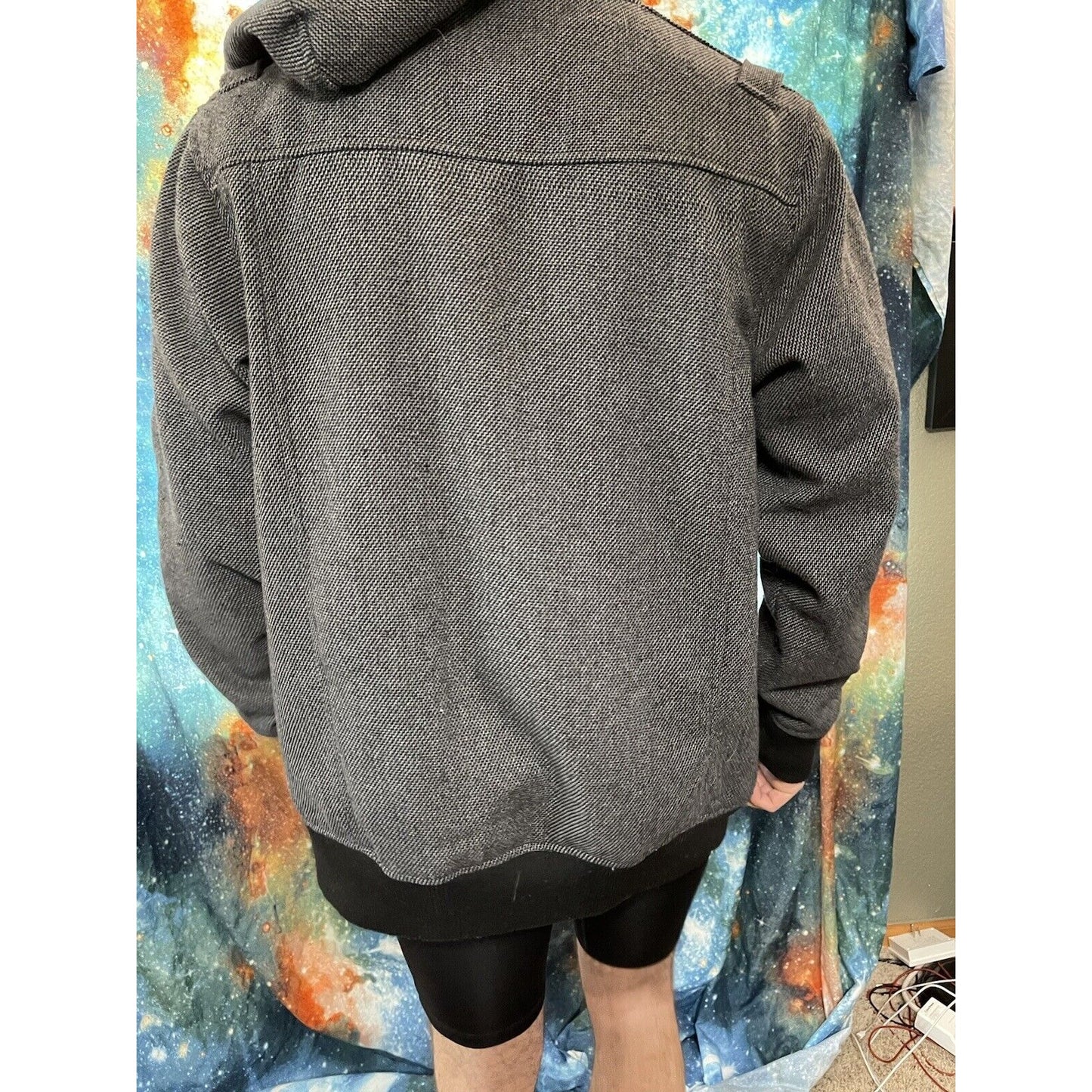 Elixir black tweed zip-up aviator jacket men's sz XL lined