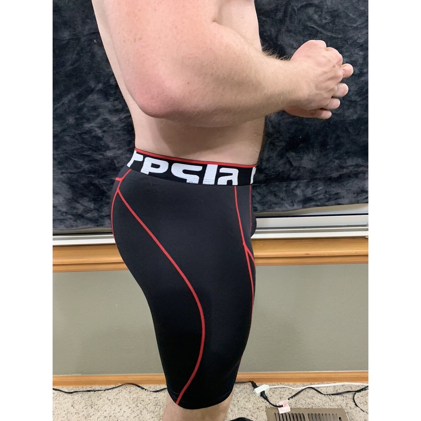 Men's Tesla Compression Running Cycling Performance Shorts Black Red XL