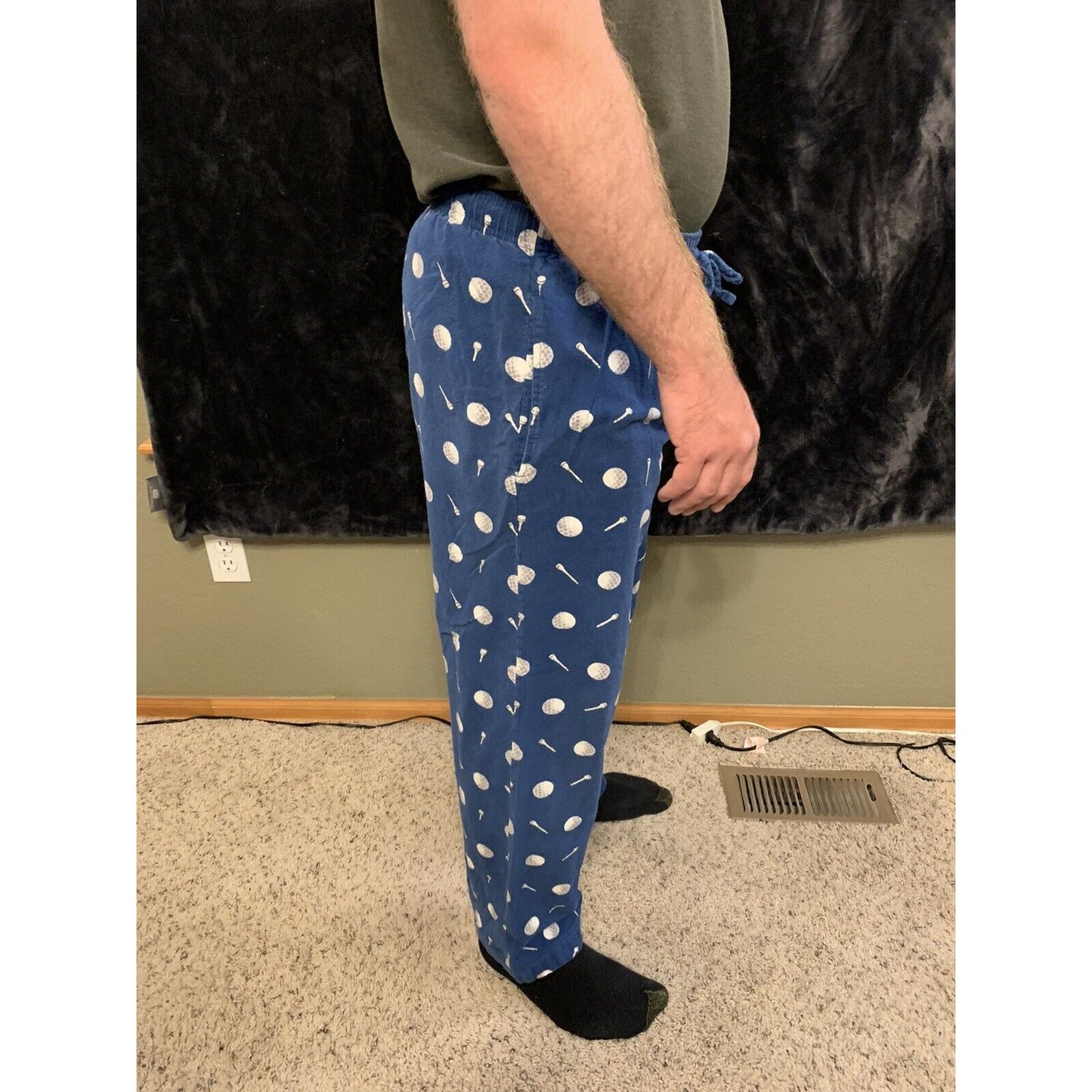 Men's Golf Ball Tee Blue Pajama Bottoms Lounge Pants Size Medium