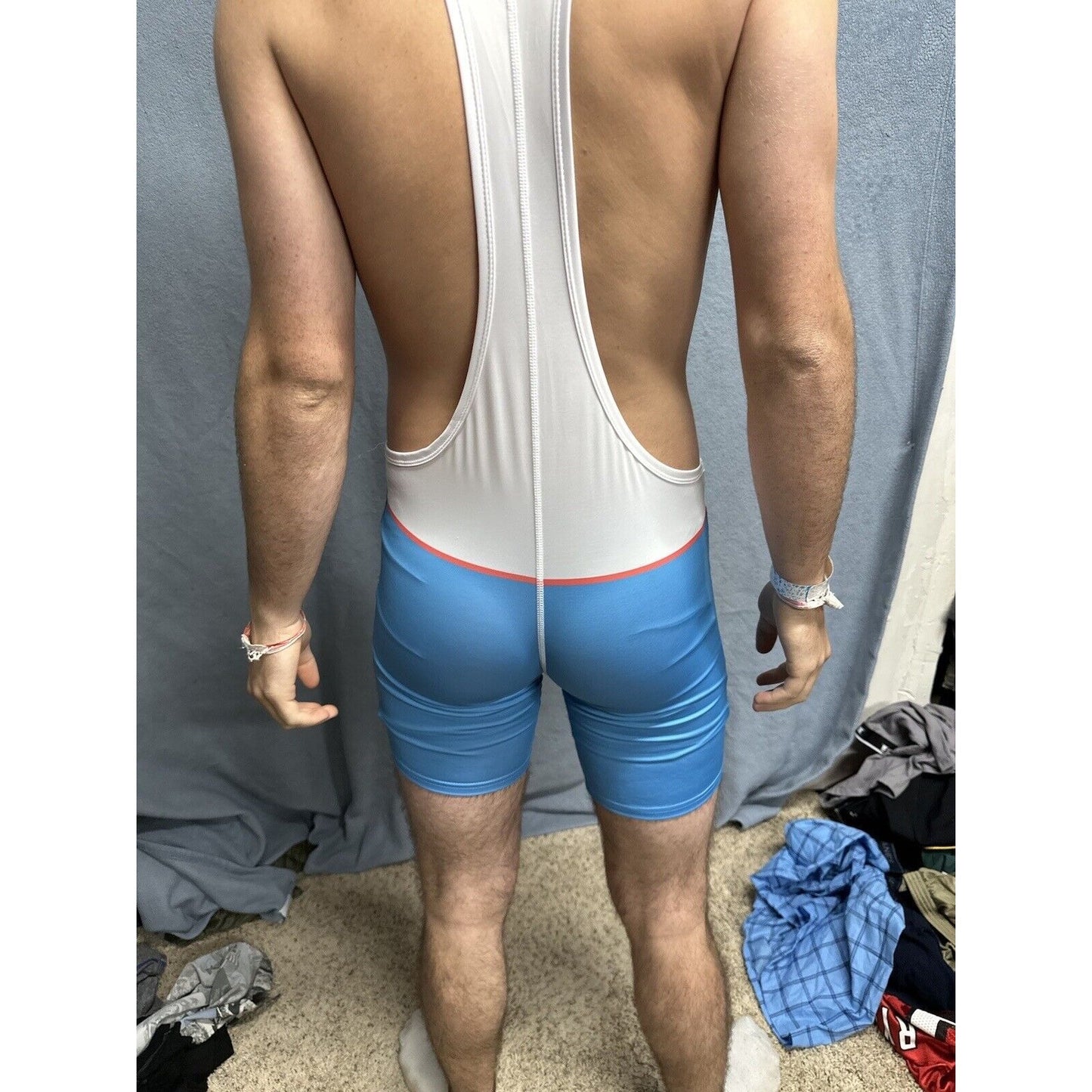 Men’s White And Blue Tauwell Wrestling Singlet Medium