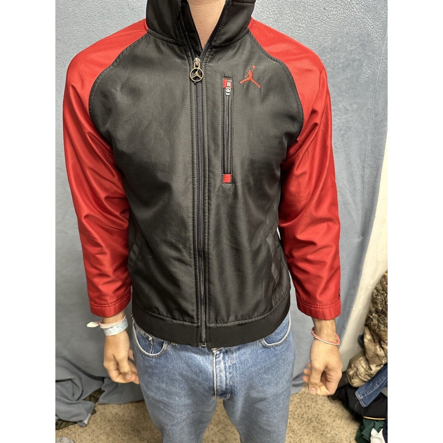 Boys Medium 12/14 AND1 Full Zip Jacket Red Black Polyester