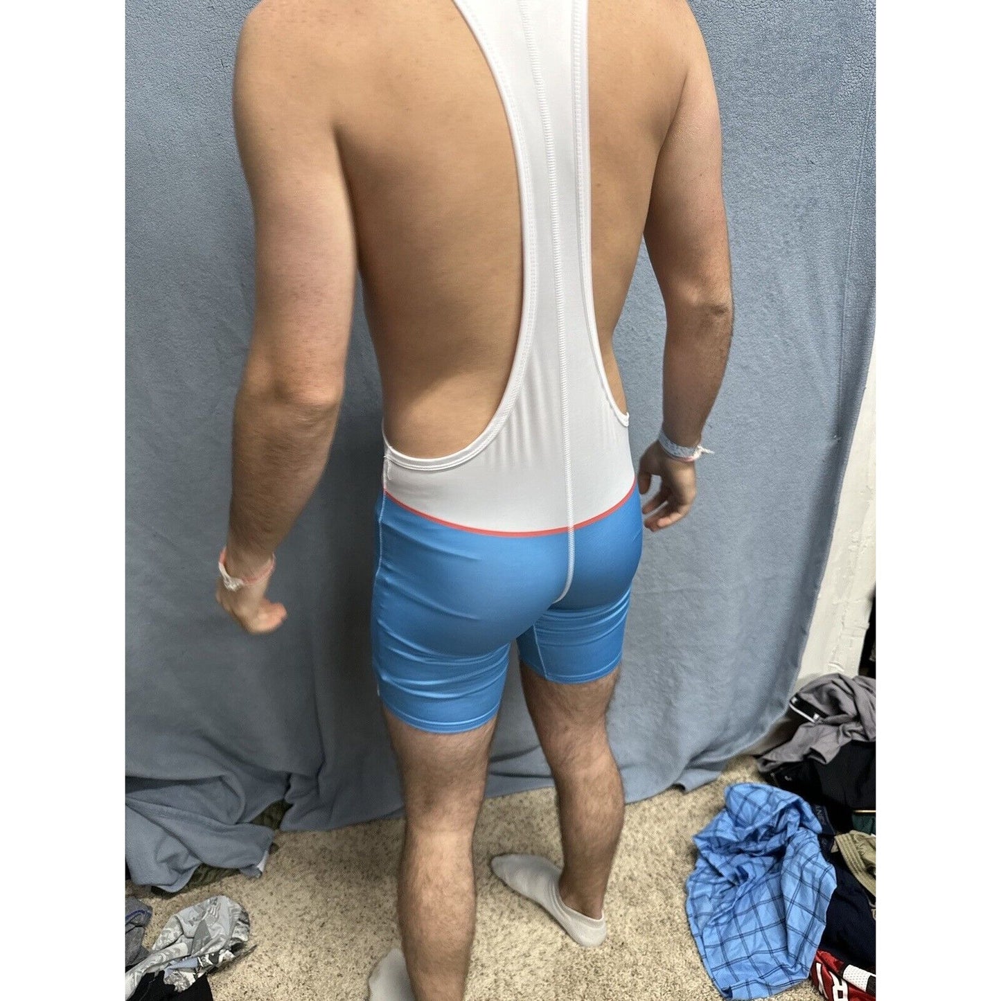 Men’s White And Blue Tauwell Wrestling Singlet Medium
