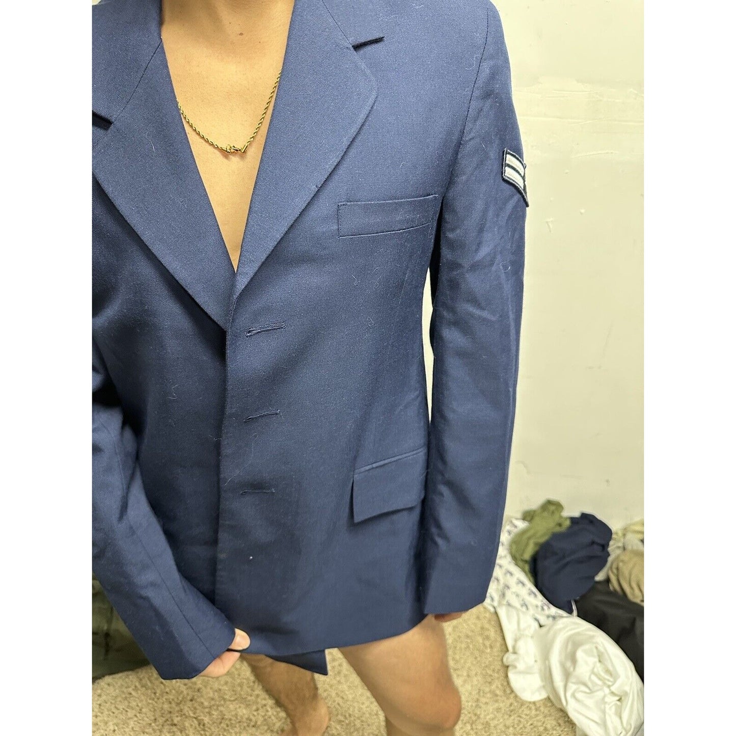 Men’s USAF Air Force Service Dress Coat Jacket Uniform 40R With Sewn Rank