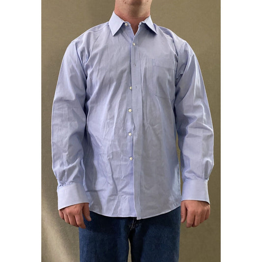 Tommy Hilfiger Men’s Size 16 Regular Fit Blue Stripes Button-down Long Sleeves