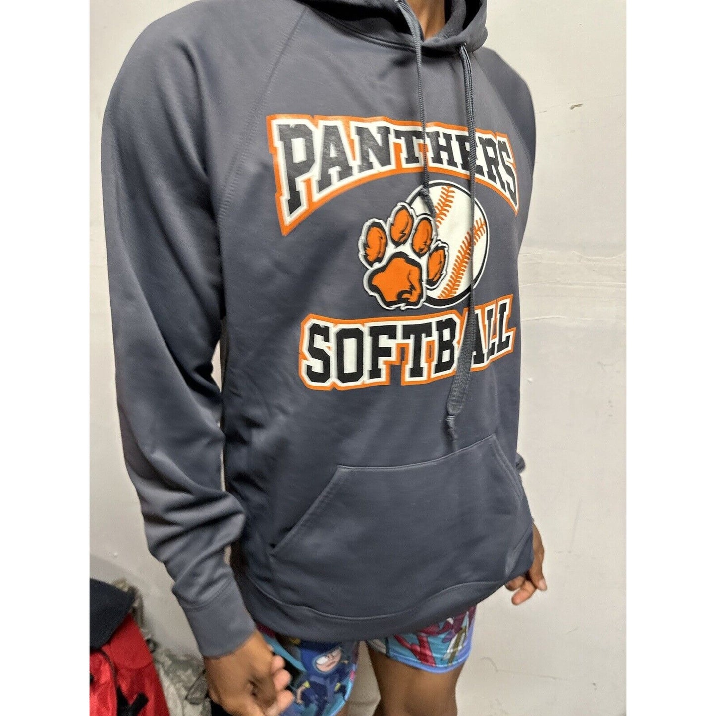 Men’s Panther Softball Gray Hoodie Pullover Large
