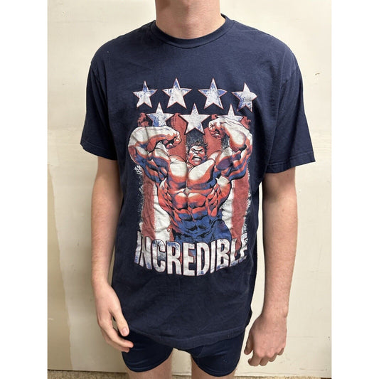 men’s tultex large dark blue incredible hulk tshirt short sleeve