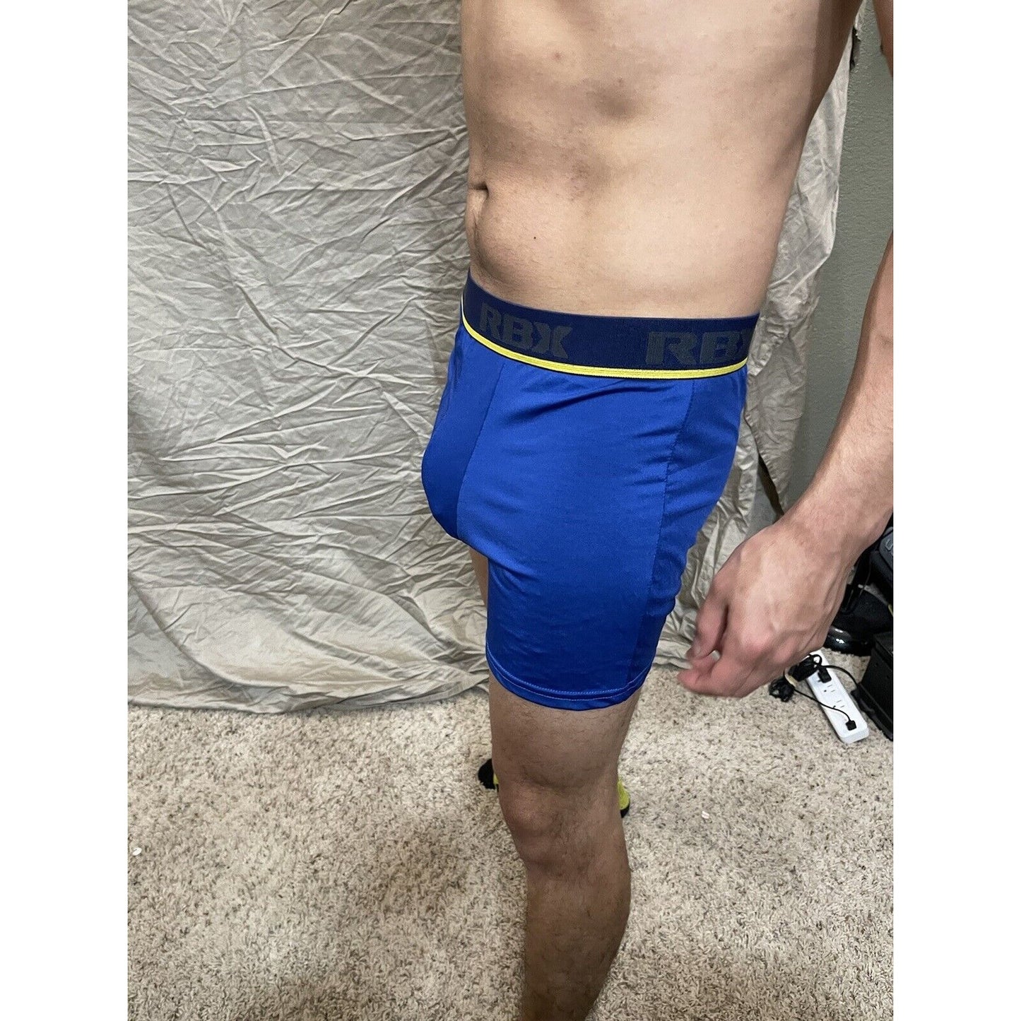 Men's RBX active polyester spandex royal blue compression boxer shorts Large