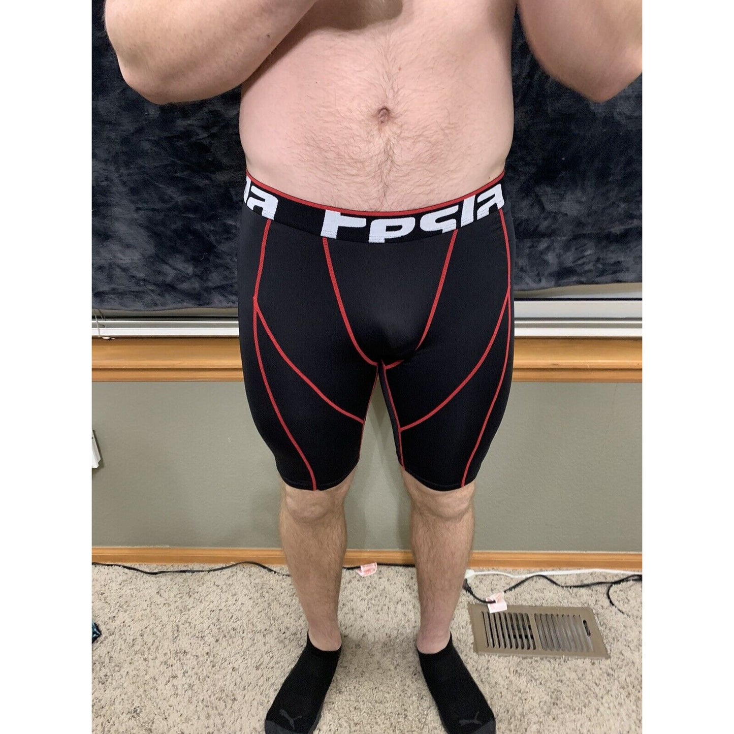 Men's Tesla Compression Running Cycling Performance Shorts Black Red XL