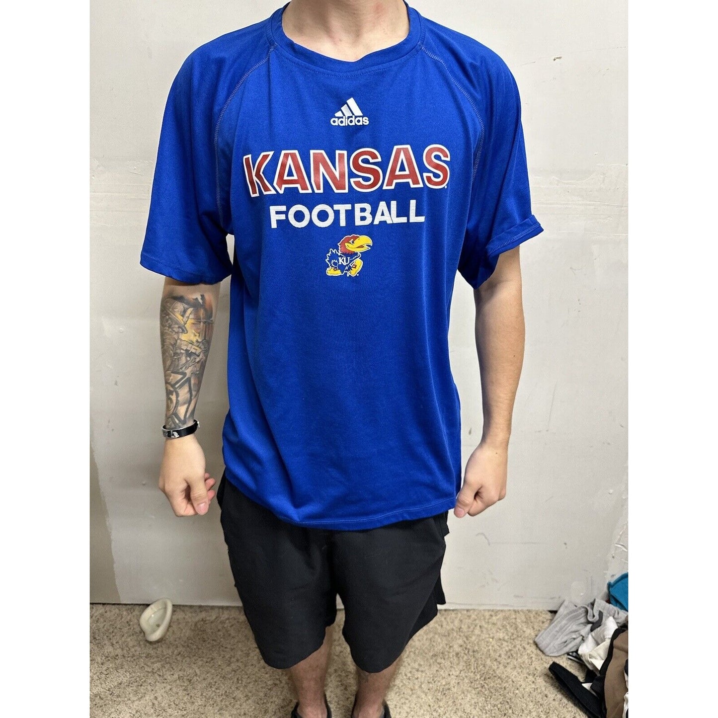 Men’s Medium Kansas Football Medium Adidas Climalite Tshirt