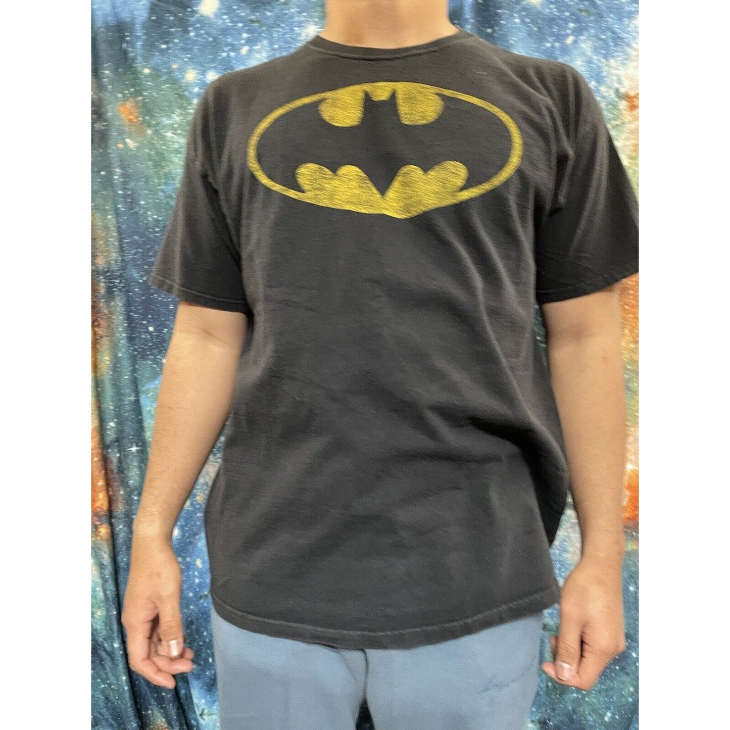 Batman Black XL Cotton T-shirt short sleeve Yellow logo