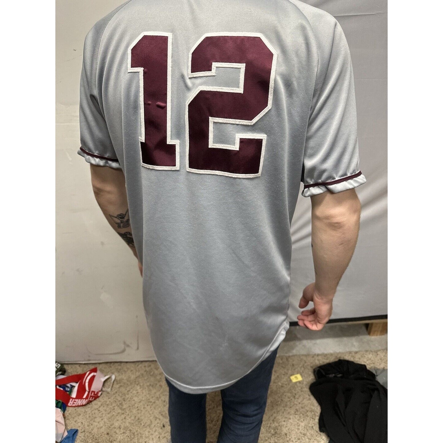 Men’s Silver Rawlings Medium Warhawks Number 12 Baseball Jersey