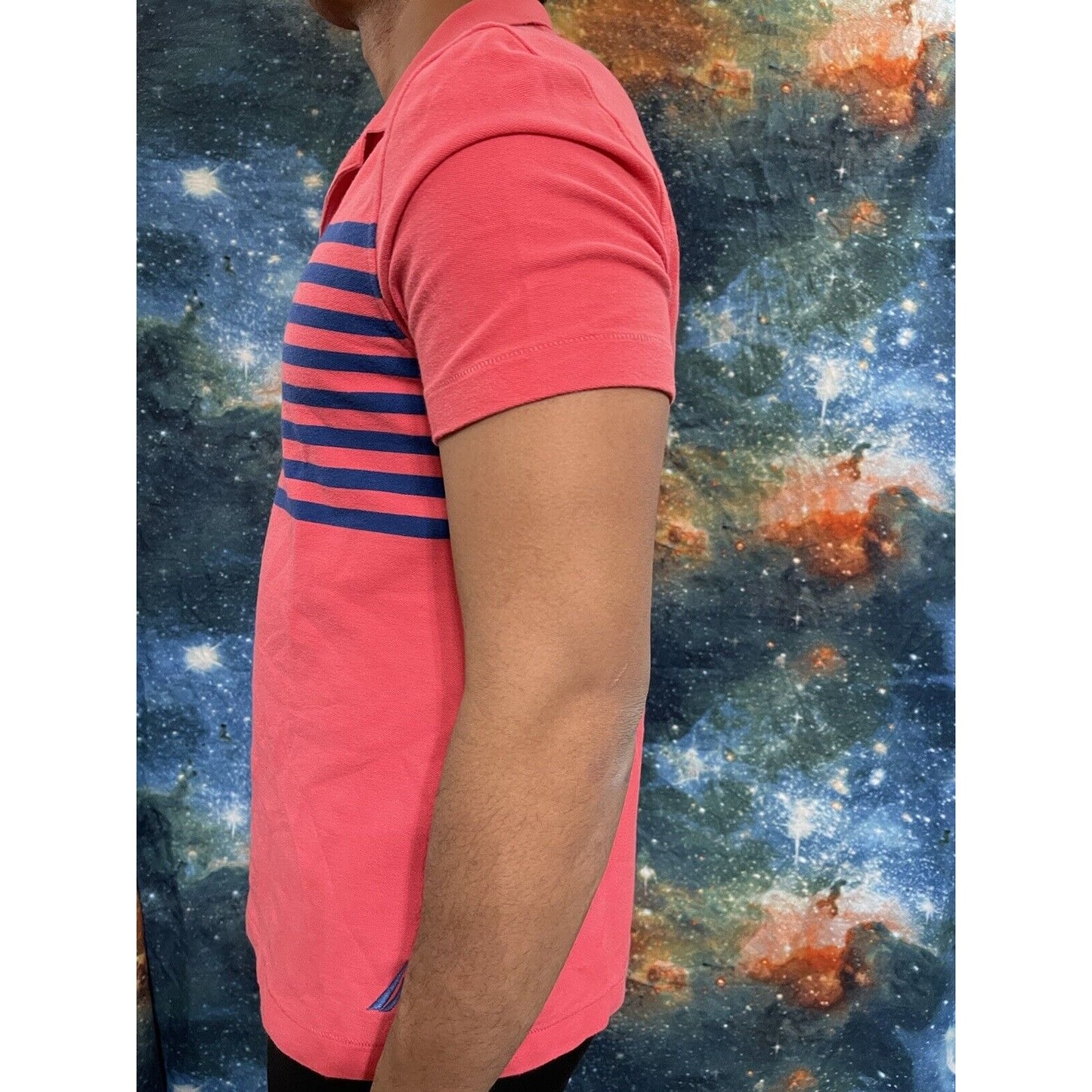 Men’s Nautica Medium Pink/Blue Striped Short Sleeve