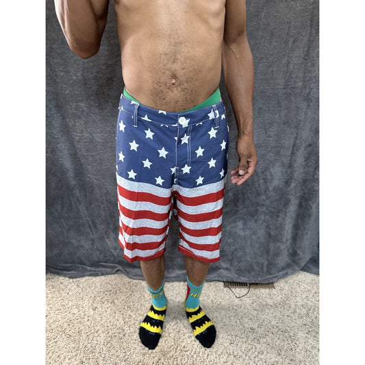 Men’s Palmwave Size 34 Patriotic Board Shorts Poly Spandex 4 Way Stretch