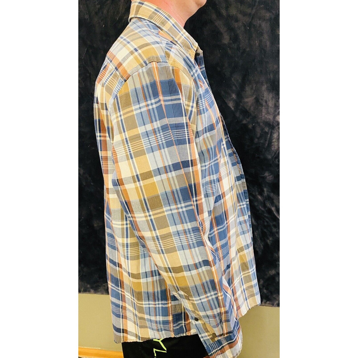 Vtg ARROW Blue Brown Tartan Plaid Button-down Long Sleeves Shirt Men's XL