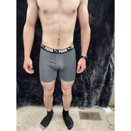 Puma MENS size LARGE 36-38" Sport Luxe boxer briefs gray With Black/white Band